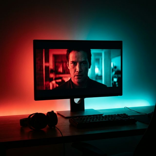 LED strip mounted behind a monitor with color sync