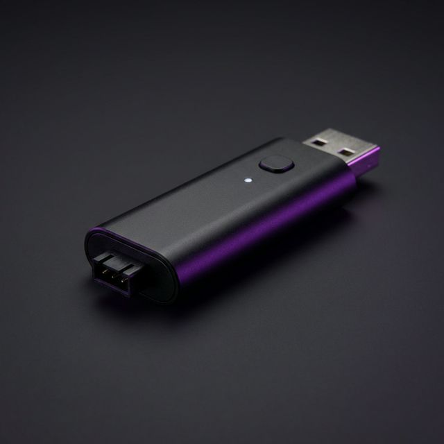 Sleek matte black Gleons USB controller with purple rim light